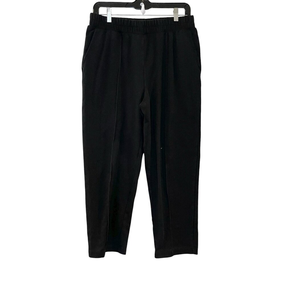 A NEW DAY Women Crop Pants Black Elastic Waist Sweatpant Terry Front Seamed M